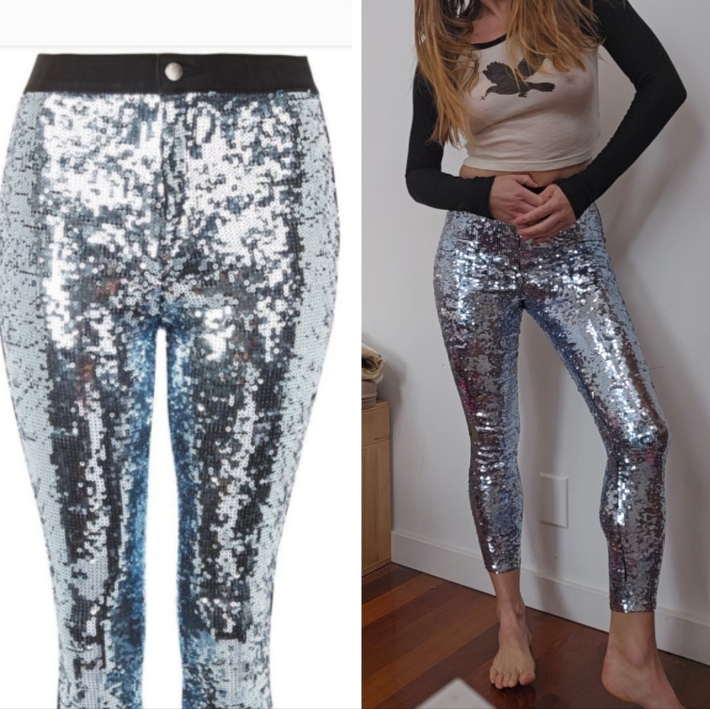 TOPSHOP Moto Joni Celebrity Favorite Gothic Sequin Stretchy Pants Jeans 24/26